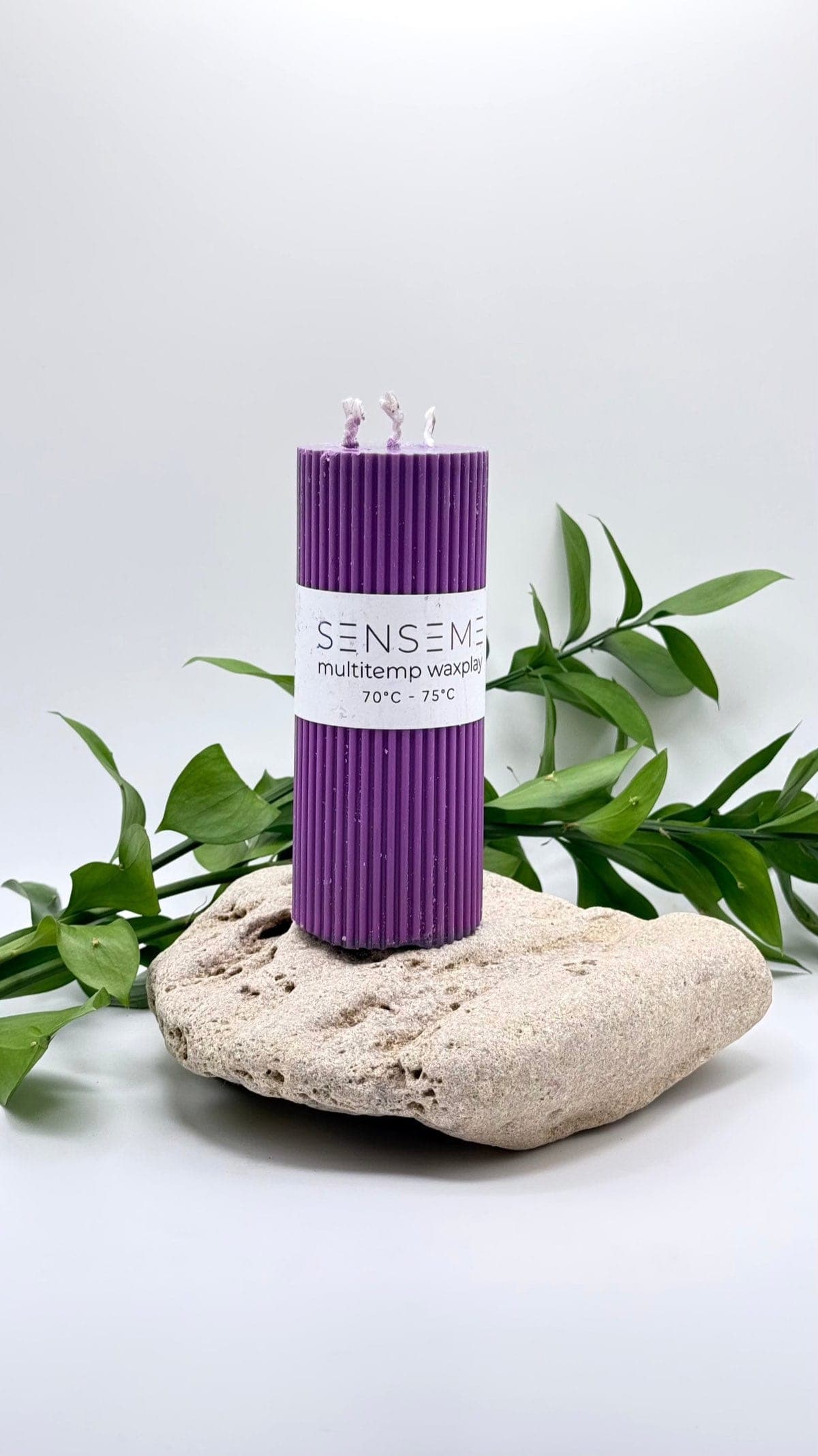 70°C Purple wax play candle — vanilla and tobacco scent, body safe soy blend with three wicks